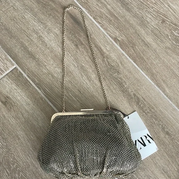 Zara gold & green shimmery chainmail bag - Picture 2 of 12
